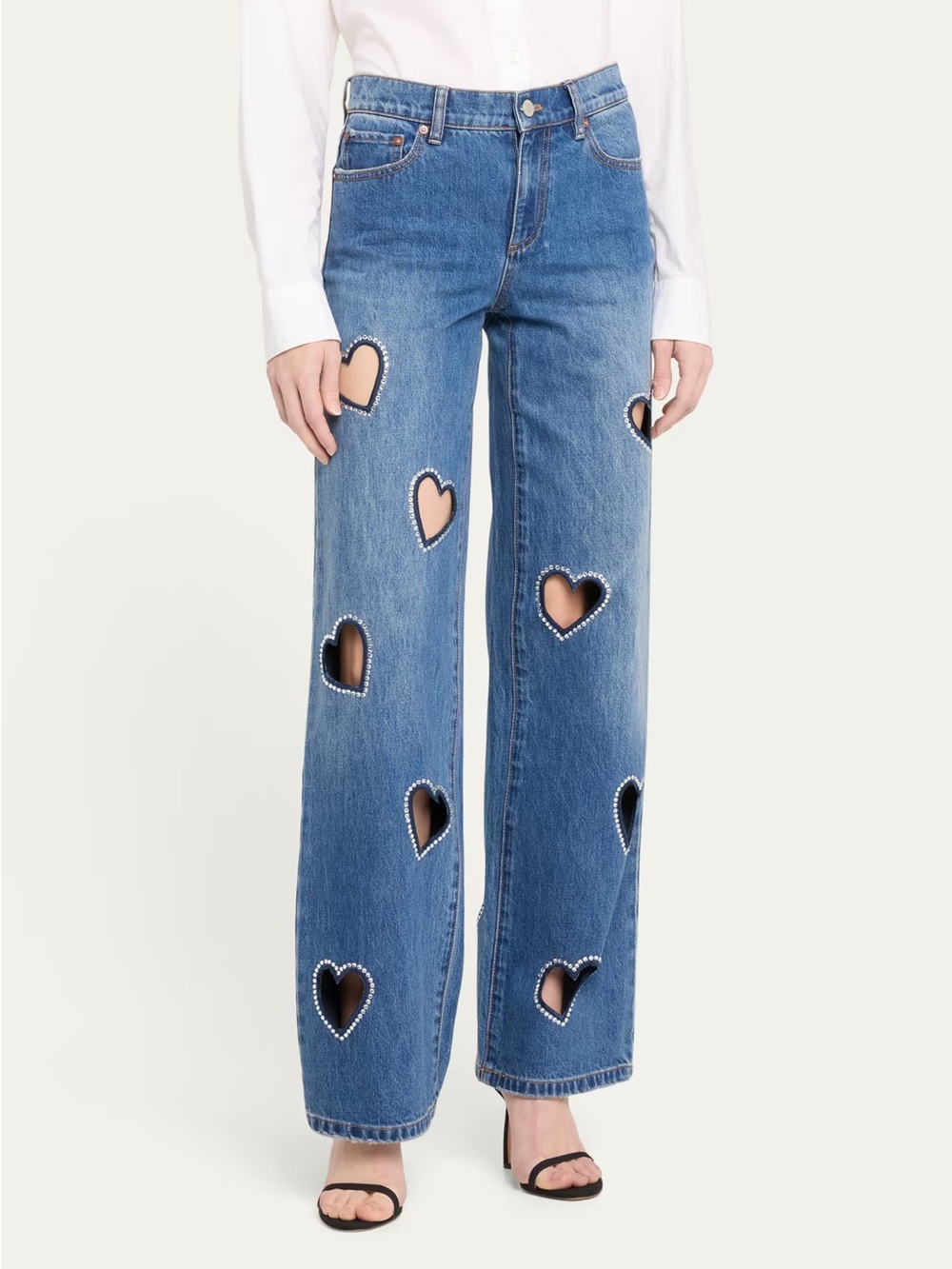Alice + Olivia Blue Wide-Leg Jeans with Heart Cutouts Size 24 Like New